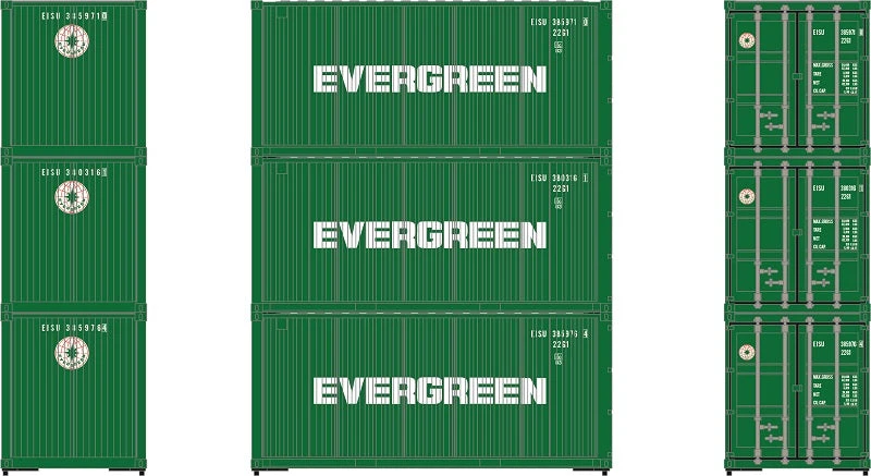 Athearn 27786 HO Scale 20' Intermodal Corrugated Container Evergreen EISU 3-Pack #2 4 Athearn 27786 HO Scale 20' Intermodal Corrugated Container Evergreen EISU 3-Pack #2 - Image 2