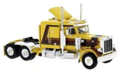 Brekina 85703 HO Scale 1976 Peterbilt 359 Sleeper Cab Tractor Yellow And Brown