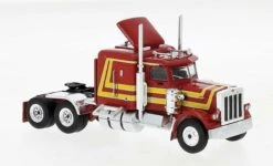 Brekina 85709 HO Scale 1976 Peterbilt 359 Sleeper Cab Tractor Red And Yellow