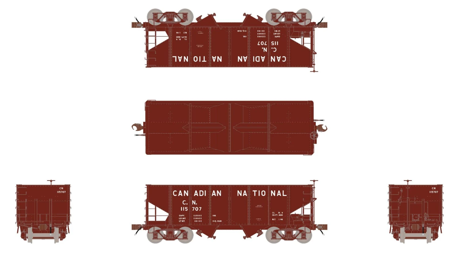 Fox Valley Models 15010 HO Scale USRA 55-Ton 2-Bay Open Hopper Canadian National CN 116023 5 Fox Valley Models 15010 HO Scale USRA 55-Ton 2-Bay Open Hopper Canadian National CN 116023 - Image 3