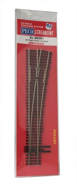 Peco SLU-8361 HO Scale Code 83 #6 Unifrog Right Hand Turnout