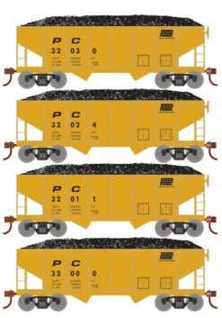 Roundhouse 50021 HO Scale 34' Ribbed Hopper W/Load Penn Central PC 4-Pack #1