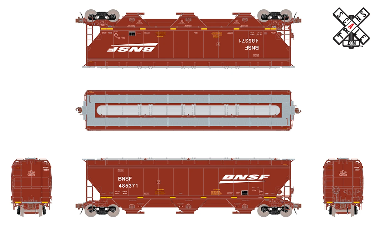 ScaleTrains Rivet 33289 HO Scale Gunderson 5188 Covered Hopper BNSF 485629 4 ScaleTrains Rivet 33289 HO Scale Gunderson 5188 Covered Hopper BNSF 485629 - Image 2